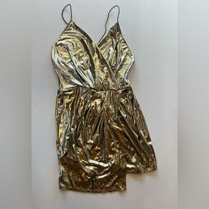 Silver metallic spaghetti strap mini dress